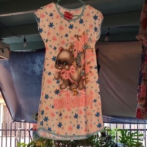 Cute Floral Nightgown with Bear Print